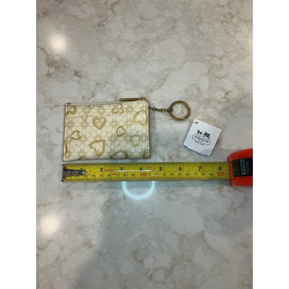 Coach‎ Coin Card Case Heart Print Zip Key Ring Wallet